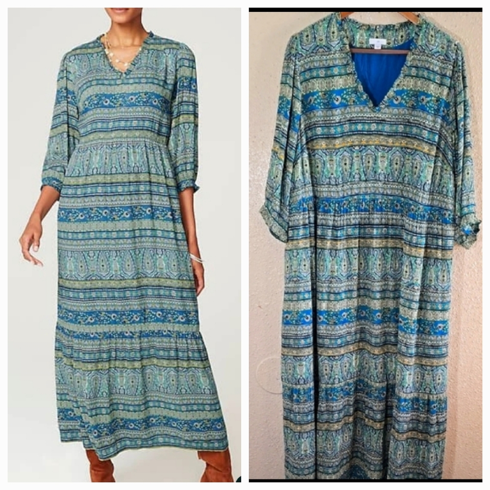 J Jill Patterned Blue And Green Maxi Dress
